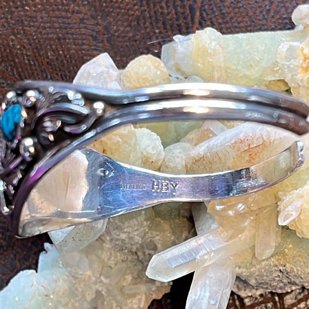 Sterling Silver, Turquoise and Coral Cuff Bracelet - Picture 7 of 9